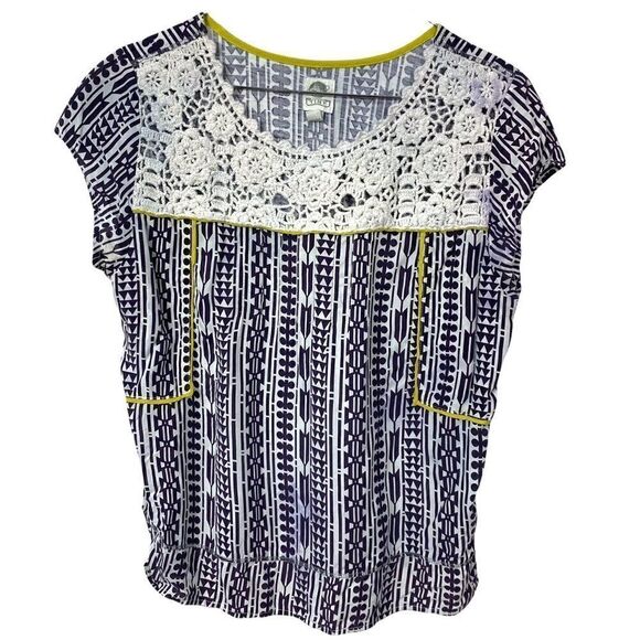 Anthropologie Tiny Patterned Crochet Top in Navy - Picture 1 of 5